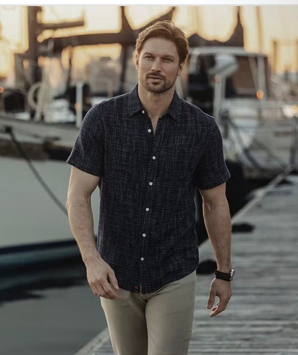 The Normal Brand Freshwater Printed Woven Shirt Ocean Blue Men’s M Cotton SS